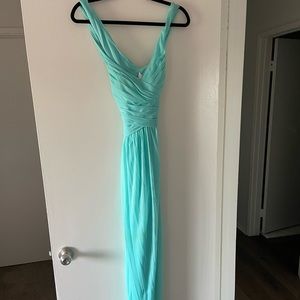 Tiffany blue formal bridesmaids dress by David’s bridal